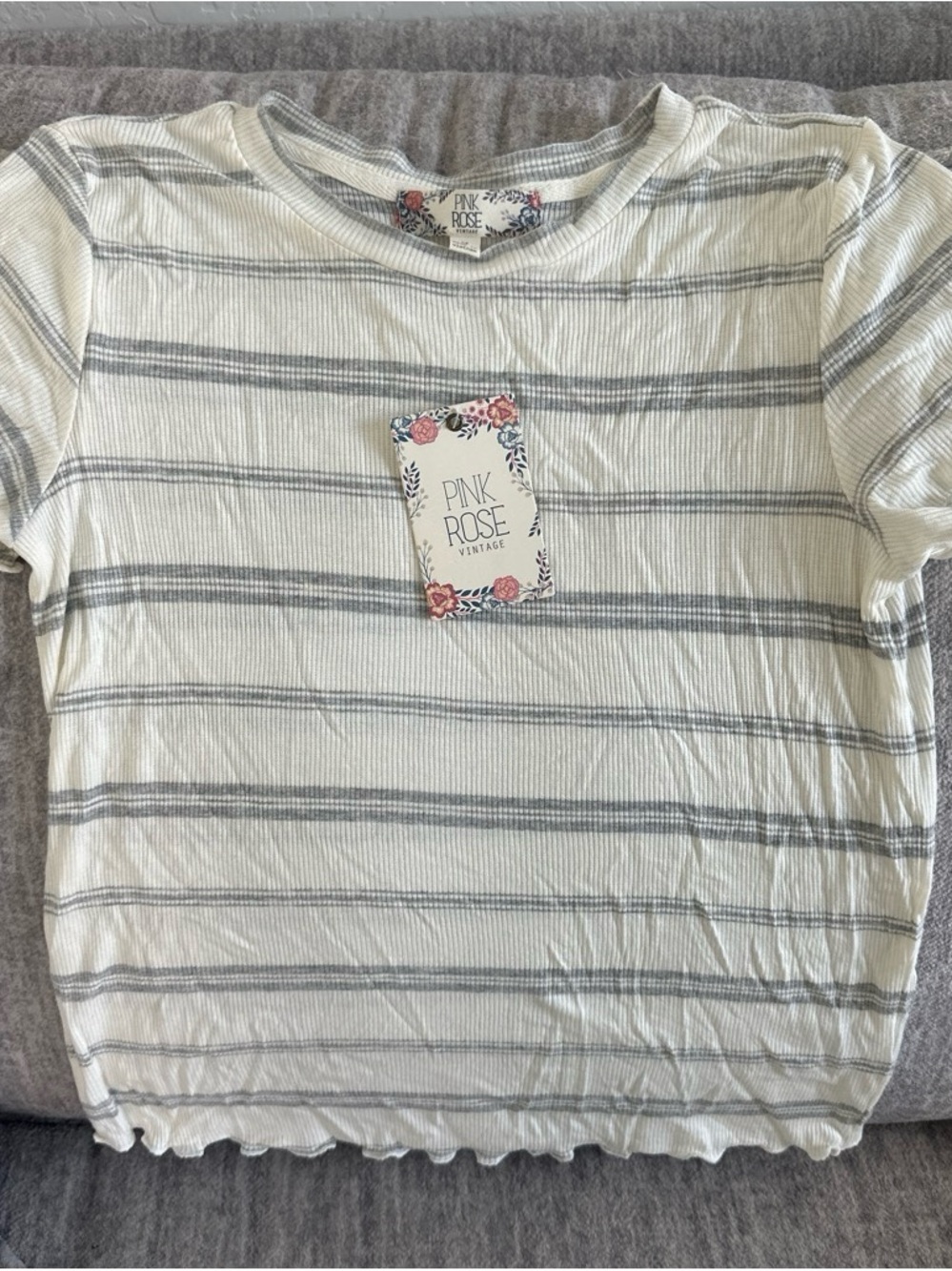 Pink Rose Cream & Gray Striped Juniors Tee